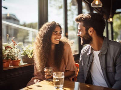 Man and woman enjoying a drink together